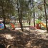 Parco giochi per bambini tra gli alberi.